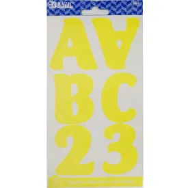 Alphabet & Numbers Stickers Fluorescent Color 10 Sheets 2in Yellow