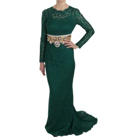 Dolce & Gabbana Emerald Elegance Long Sleeve Floor-Length Dress