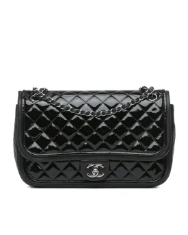 Jumbo Patent Classic Twist Flap Bag with Quilted Leather and Chain Straps